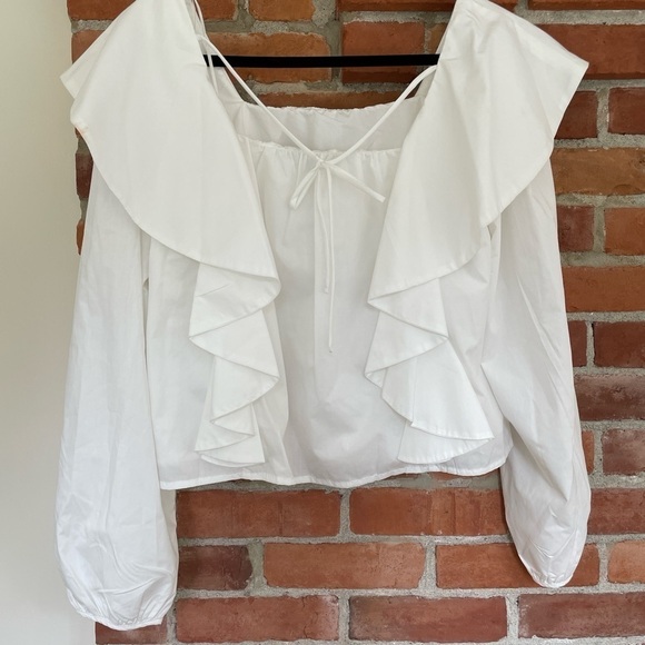 NWT En Saison Square Neck Poplin Ruffle Peasant Blouse | M - Picture 5 of 8